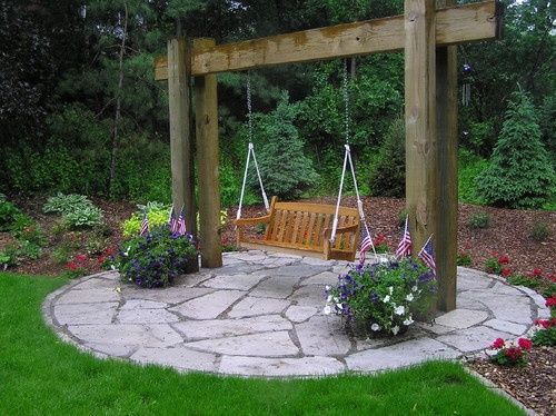 Pretty idea for outdoor swing. My dad made one when we were younger -   24 garden seating swing
 ideas