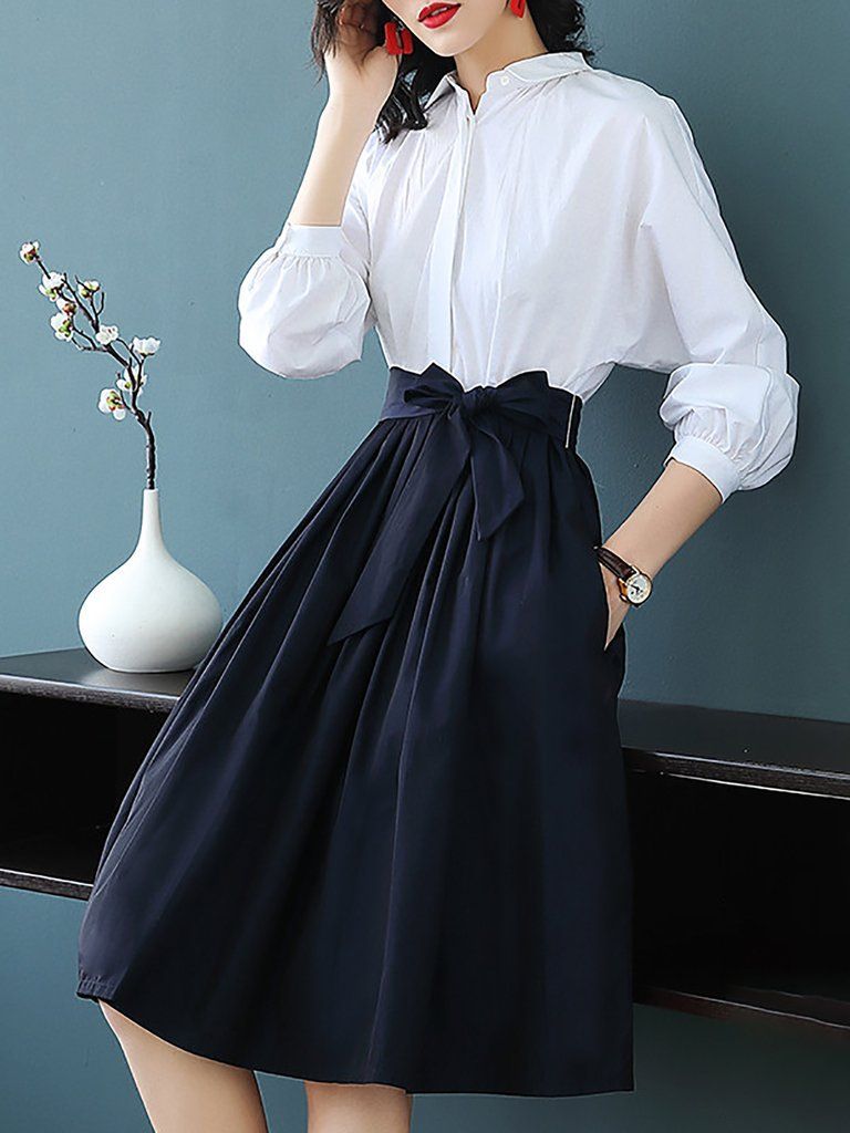 Black-white Elegant Shirt Collar Midi Dress -   24 mens style elegant ideas