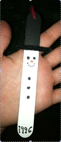 i made this when i was young and my parents kept the ornament. i want to do this with my class one day. -   24 popsicle stick snowman
 ideas