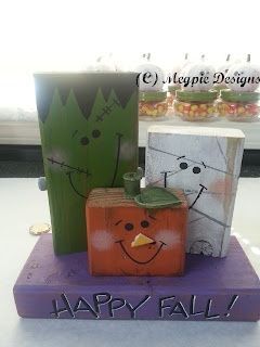 Make these Happy Halloween Fall Characters with a 2x4 and a few small wood pieces....add a little more of a twist to these and we have a deal! -   24 small decor wood
 ideas