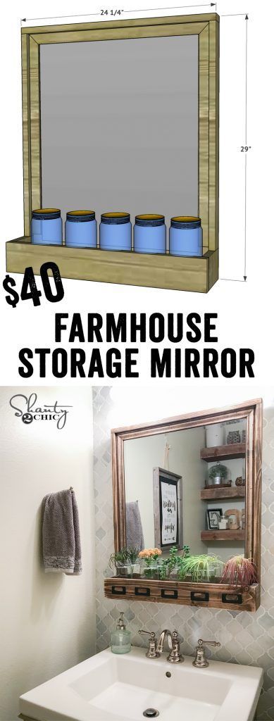 DIY Farmhouse Storage Mirror and YouTube Video Tutorial -   24 small decor wood
 ideas