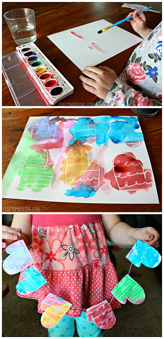 Crayon Resist Mittens Garland - Fun winter craft for kids to make! | CraftyMorning.com -   Search Results    snowman crafts footprint ideas