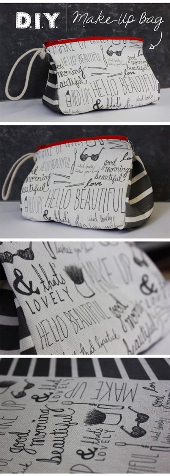 DIY Make-Up Bag! And even better that you get instructions of how to print on canvas. Endless possibilities! -   25 diy bag design
 ideas