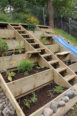 Raised beds on a hill with a surprise! - this would be really helpful to a lot of people here in St. John's.... good to keep in mind. -   25 garden beds wall
 ideas