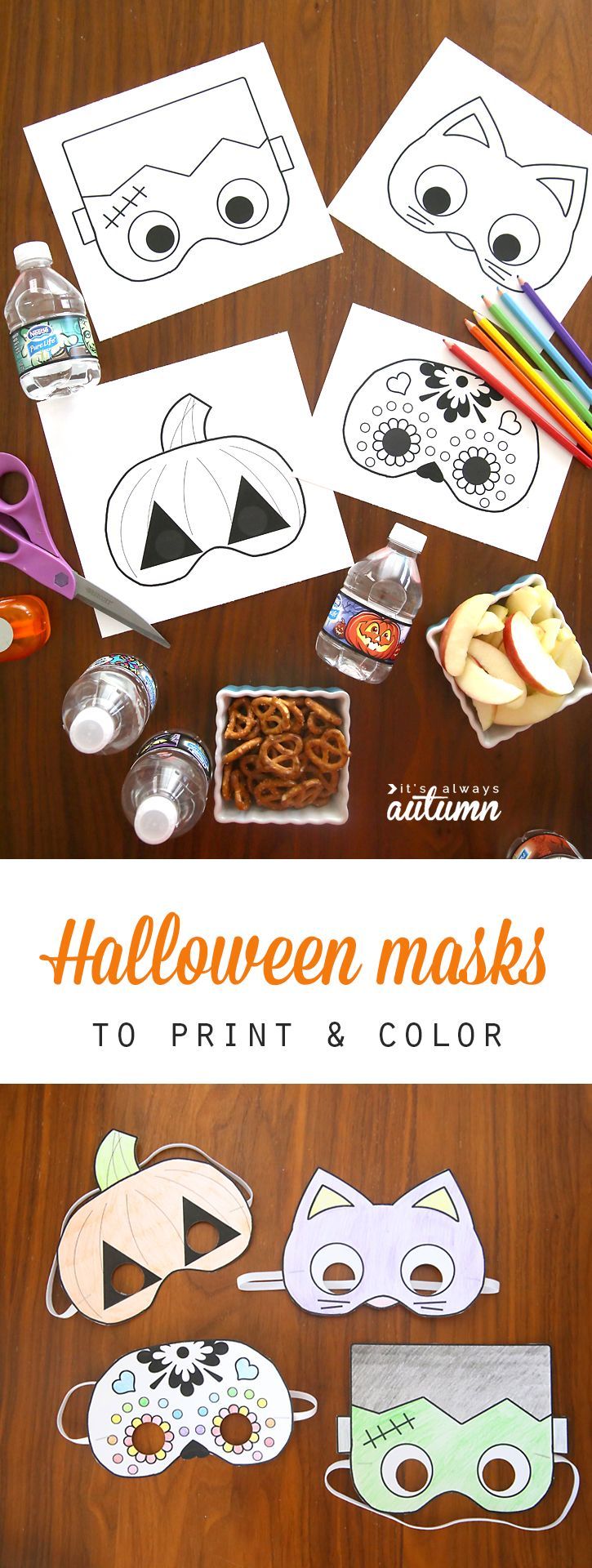 Halloween masks to print and color -   25 halloween crafts for school
 ideas