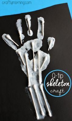 Easy Q-Tip Handprint Skeleton Craft #Halloween craft for kids to make. -   25 halloween crafts for school
 ideas