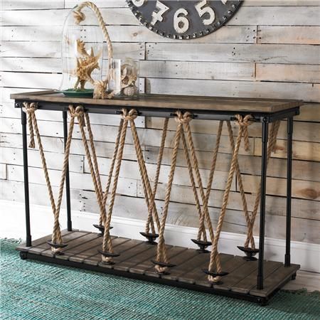 Industrial Rope and Wood Console -   25 industrial beach decor
 ideas