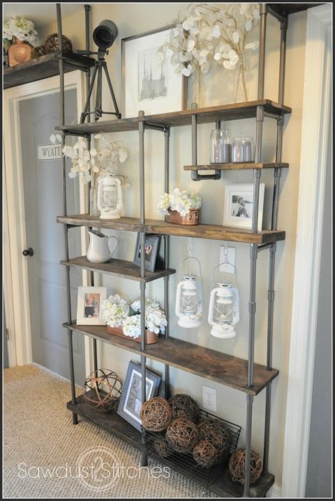 Build a CHEAP industrial-style shelf by using PVC instead of metal!  Get the tutorial from Sawdust2Stitches on Remodelaholic.com -   25 industrial beach decor
 ideas