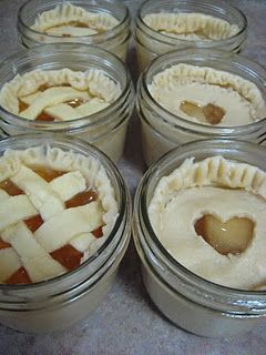 Pies in Mason Jars.   FREEZE AND BAKE WHEN NEEDED-  GREAT WAY TO GIVE AS GIFTS ALSO -   25 mason jar pies
 ideas