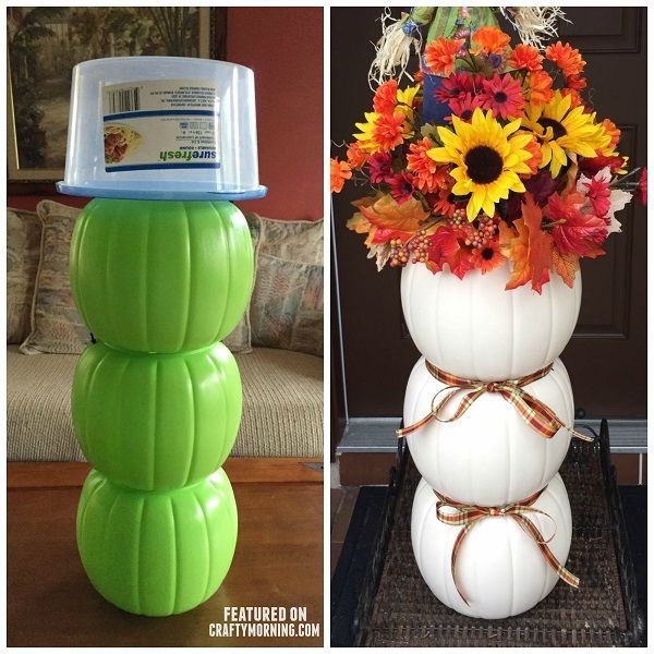 Today i’m featuring Cathy Harris-Lupo’s brilliant craft she made! She turned three plastic pumpkin buckets from Halloween into a snowman and a beautiful fall/Thanksgiving decoration! Just paint the buckets and hot glue them together. Paint on a face. Glue sticks for the arms with a small cardinal sitting on the branch, and add a scarf! … -   25 ribbon crafts thanksgiving
 ideas