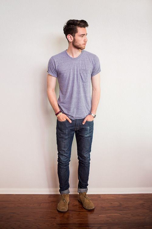 plain, simple.  pocket tee, jeans and boots.  love this look. Casio watch desert boots fashion men tumblr Style steetstyle simple beard -   18 fitness men tumblr
 ideas