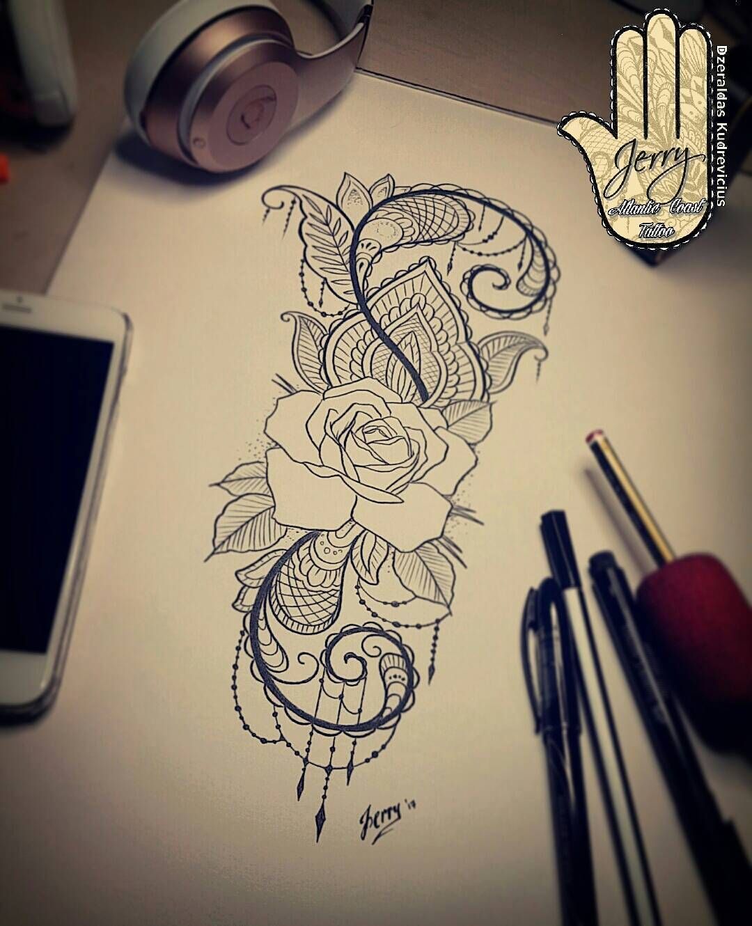 rose tattoo design idea, lace mendi pattern -   19 lace tattoo design
 ideas