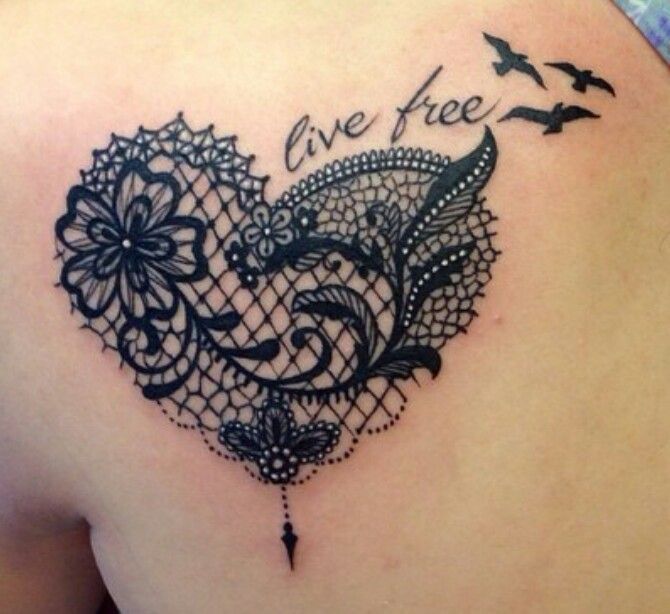 Live free lace heart birds                                                                                                                                                                                 More -   19 lace tattoo design
 ideas