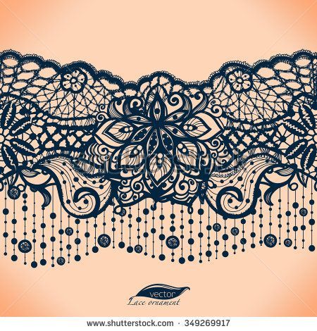 Abstract lace ribbon seamless pattern with elements flowers. Template frame design for card. Lace Doily. Can be used for packaging, invitations, and template.Vector lace ornament. Arabic pattern. - stock vector -   19 lace tattoo design
 ideas