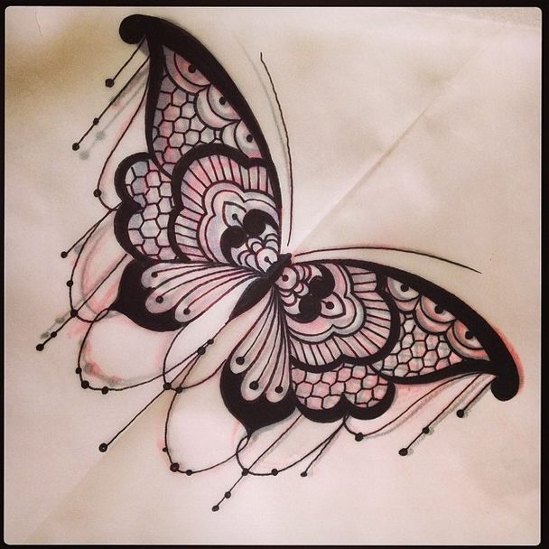 Lace butterfly tattoo - by Dom Holmes, The Family Business Tattoo. Love this for mom -   19 lace tattoo design
 ideas