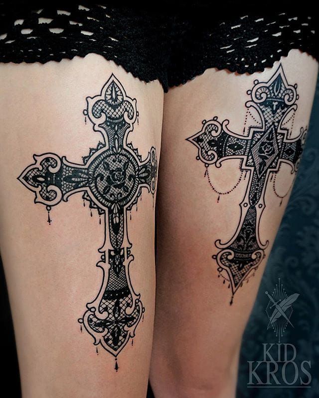 Lacy Neo Traditional Tattoos By Kid Kros -   19 traditional cross tattoo
 ideas