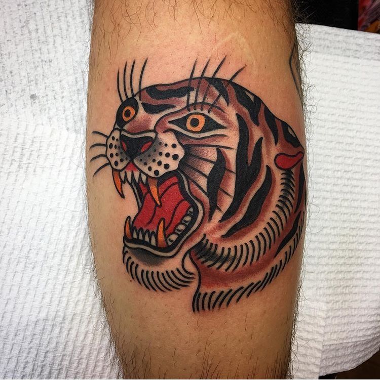 Traditional Tiger tattoo done by Jacob Cross! #sunsettattoonz www.sunsettattoo.co.nz -   19 traditional cross tattoo
 ideas