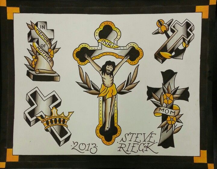 Traditional Cross Tattoo Flash by Steve Rieck at Downtown Tattoo Las Vegas -   19 traditional cross tattoo ideas