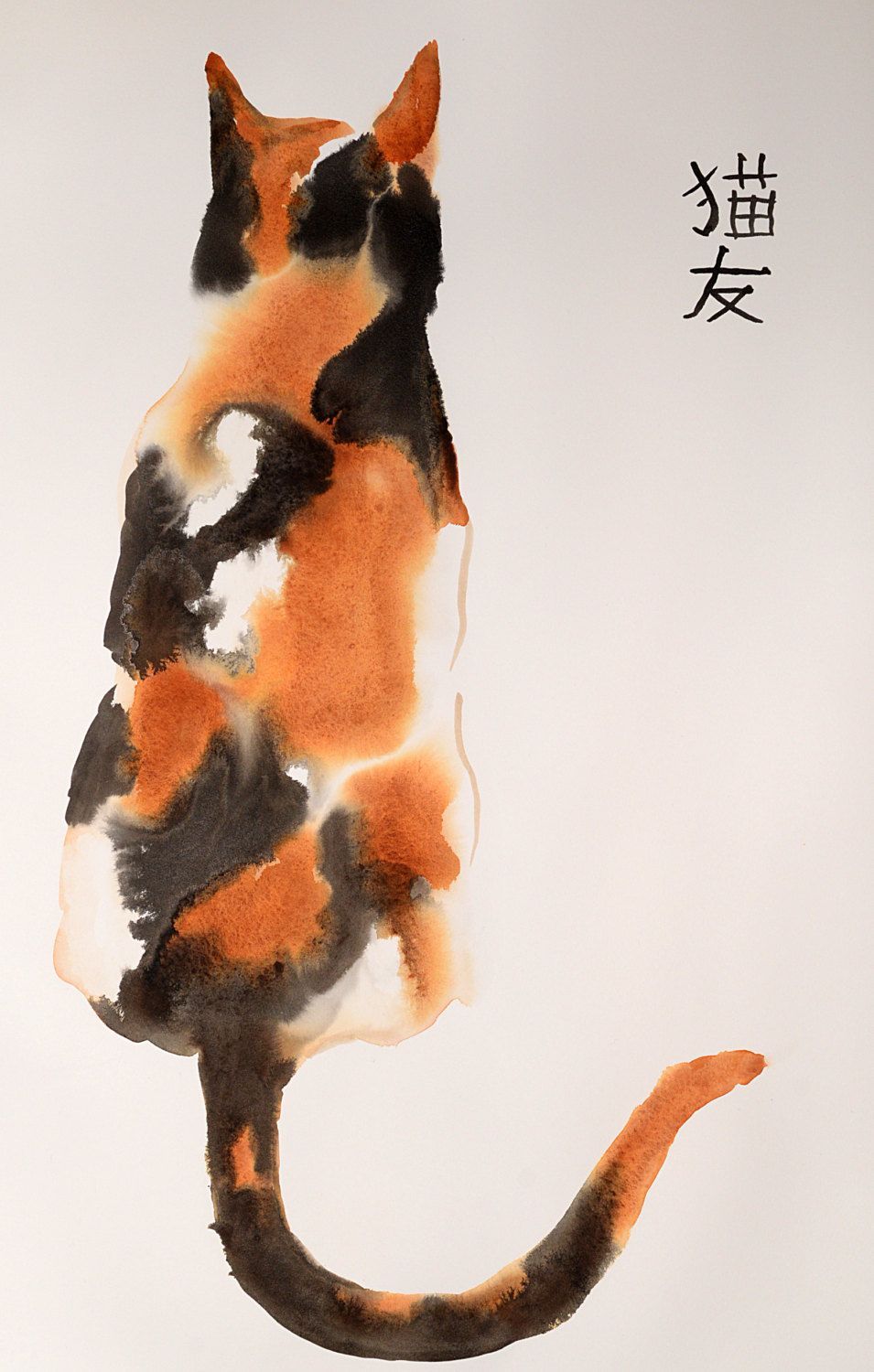 Beautiful calico cat original ink and watercolor mixed by bodorka -   20 calico cat tattoo ideas