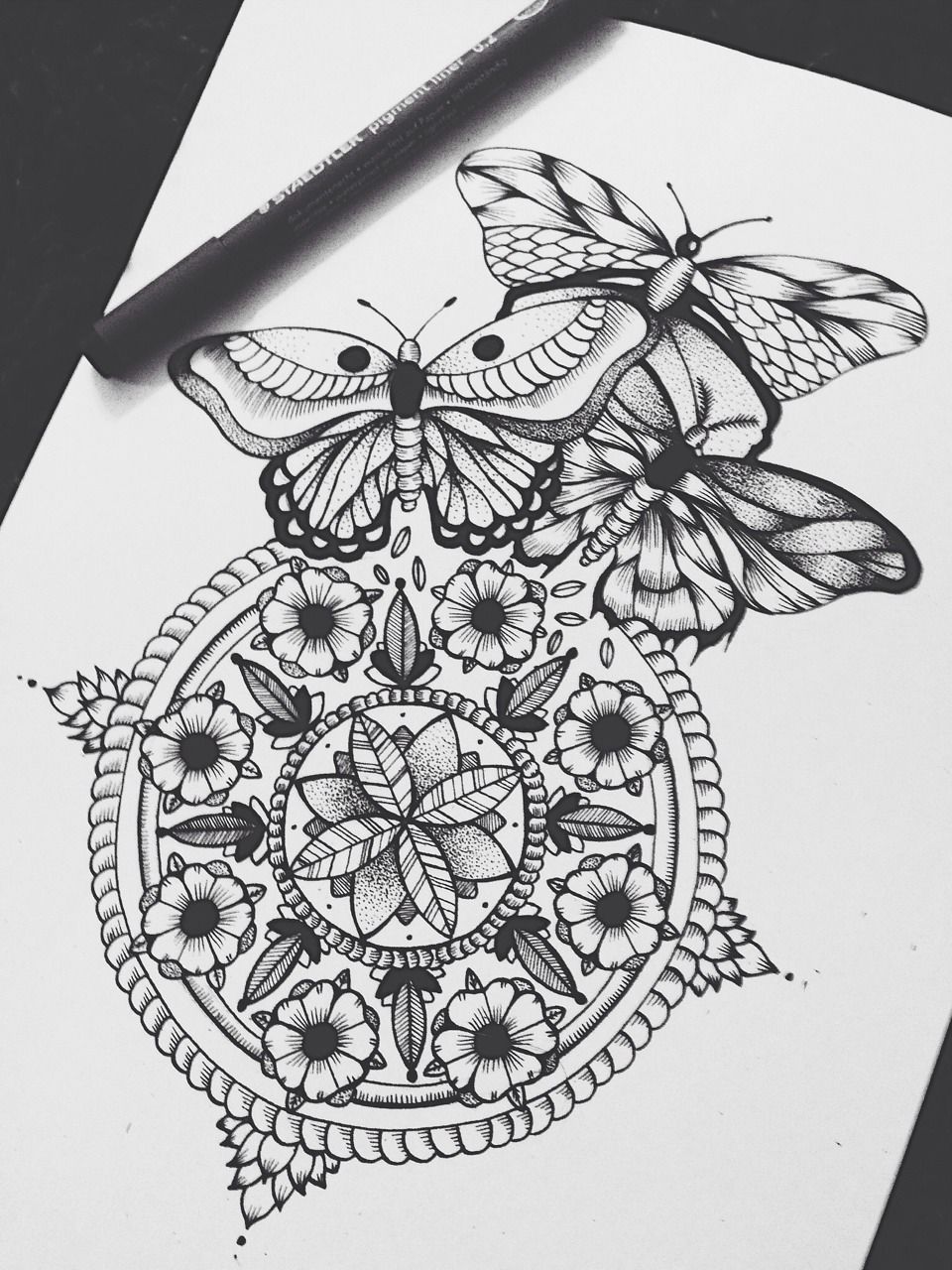 I like the idea of this...except it would be a single little bird -   20 mandala butterfly tattoo
 ideas