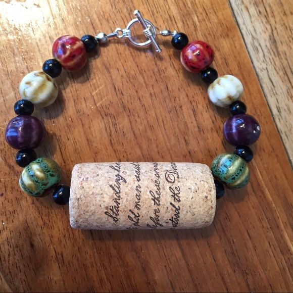Handmade Beaded Wine Cork Bracelet -   21 cork crafts jewelry
 ideas