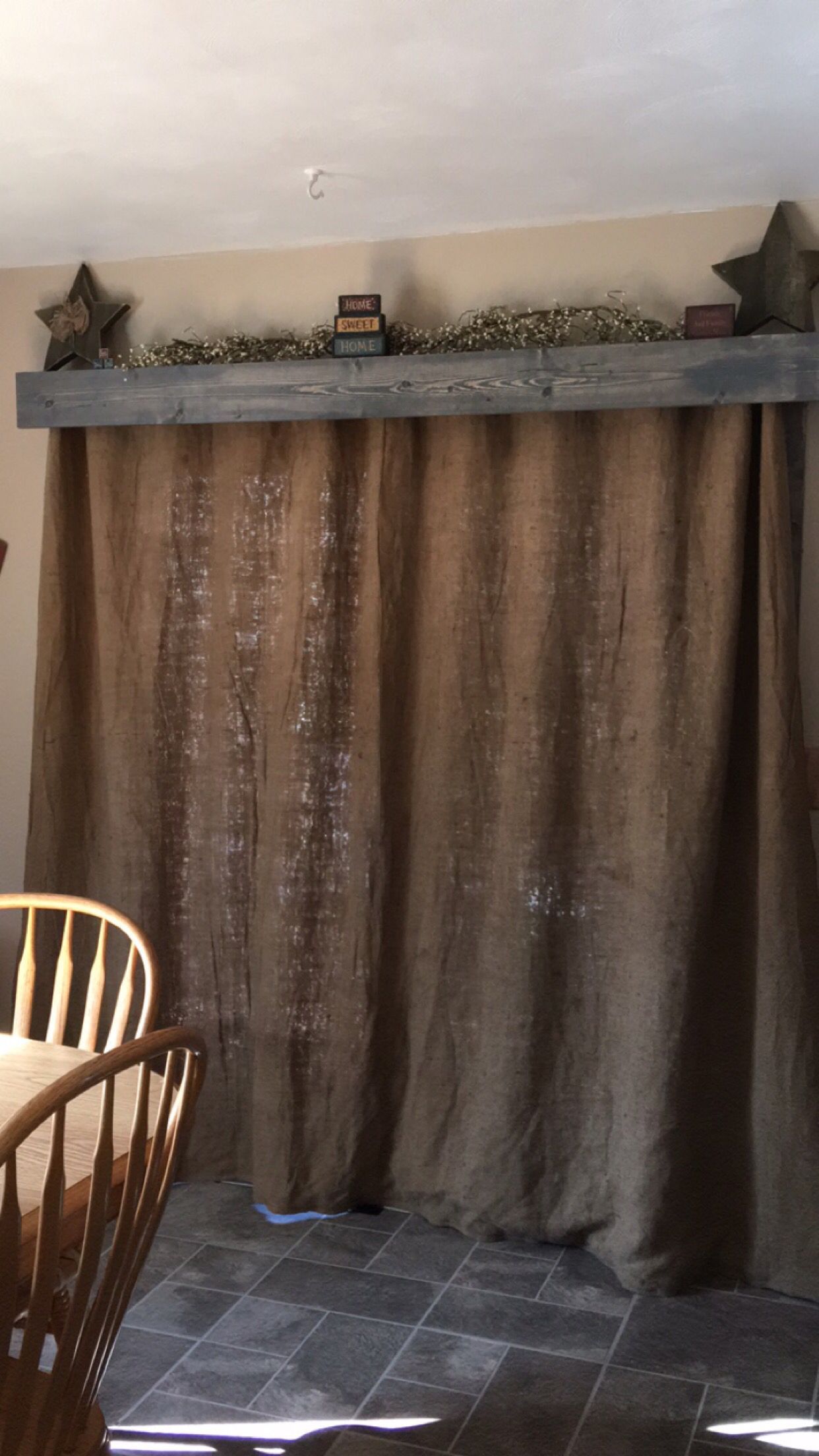 Rustic burlap curtains and valance made for $25 -   21 rustic decor curtains
 ideas