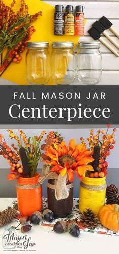 What are your favorite Mason jar craft ideas for fall d?cor? Let this beautiful fall Mason jar centerpiece inspire you. Simply paint three Mason jars with vibrant fall colors, add twine and fall flowers to create this stunning DIY fall d?cor. -   22 diy déco tumblr
 ideas