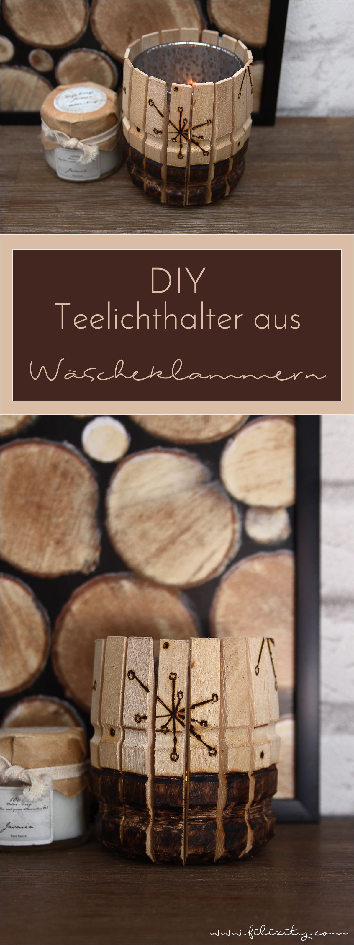 Teelichthalter mit Brandmalerei aus W?scheklammern -   22 diy deko landhaus
 ideas