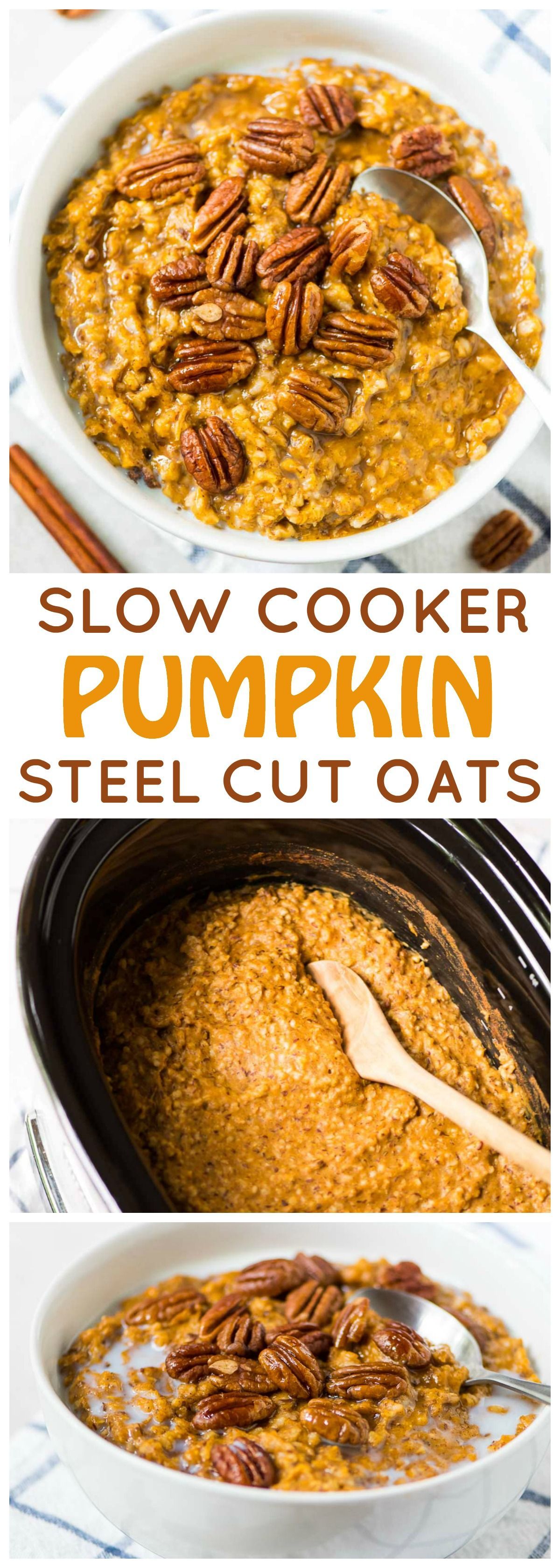 Pumpkin Overnight Oats ~ healthy crock pot steel cut oats made with warm spices, pumpkin and maple syrup. This recipe is easy to throw in the slow cooker before bed for an effortless breakfast that can last all week or feed a crowd! Recipe at wellplated.com | @wellplated -   22 pumpkin recipes crockpot
 ideas