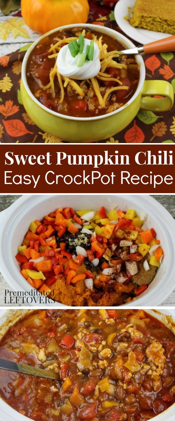 This Crockpot Sweet Pumpkin Chili isn't your typical chili recipe. Pumpkin puree and brown sugar add a sweetness you will enjoy with every bowl. -   22 pumpkin recipes crockpot
 ideas