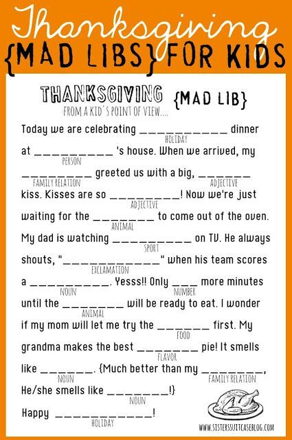 Thanksgiving Mad Libs Printable -   22 thanksgiving crafts for elementary
 ideas