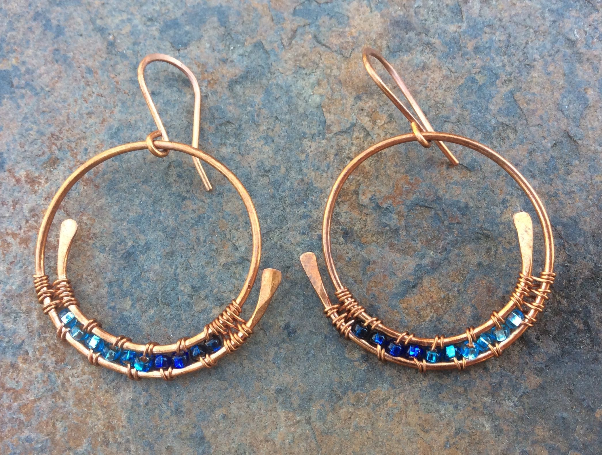 Copper hoops, blue beads -   23 diy box jewelry
 ideas