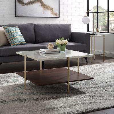 Square White Faux Marble & Gold Coffee Table -   23 square table decor
 ideas