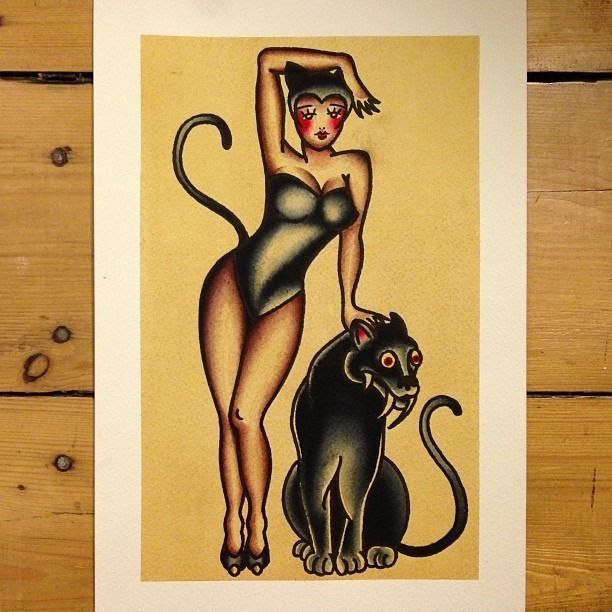 Image result for cat lady pin up -   23 traditional tattoo for women ideas