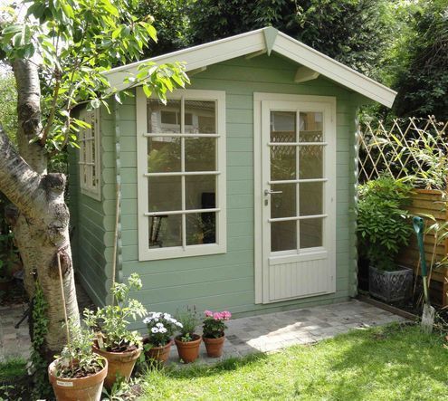Keops cabin - Cuprinol Garden wood shades in Willow and Natural Stone -   23 wooden garden room
 ideas