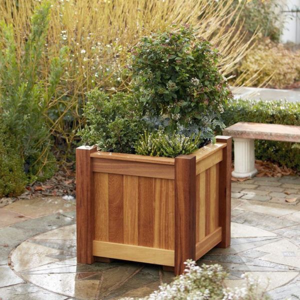 A square wooden planter made from quality Iroko wood, the perfect design for small trees and shrubs. Custom orders available at Taylor Made Planters. -   23 wooden garden room
 ideas