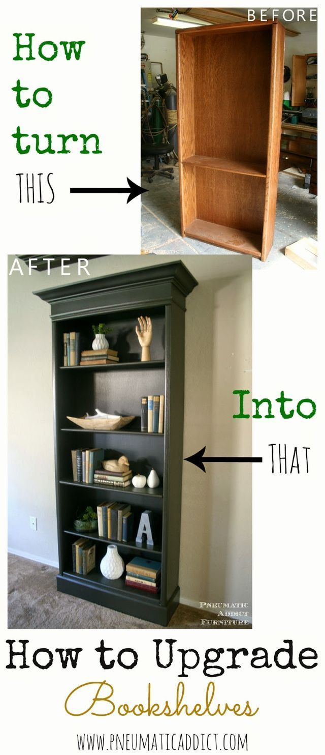 How to Upgrade Bookshelves (Pneumatic Addict Furniture) -   24 diy bookshelf ikea
 ideas