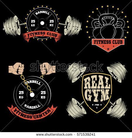 Set of gym and fitness sport club vintage logo on a black background. Vector illustration. -   24 fitness logo backgrounds ideas