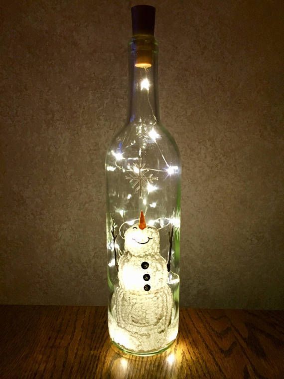 Snowman Wine Bottle Decoration with Lights, Winter Snowman Wine Bottle Decor, Wine Bottle Crafts, Ho -   24 holiday crafts products
 ideas