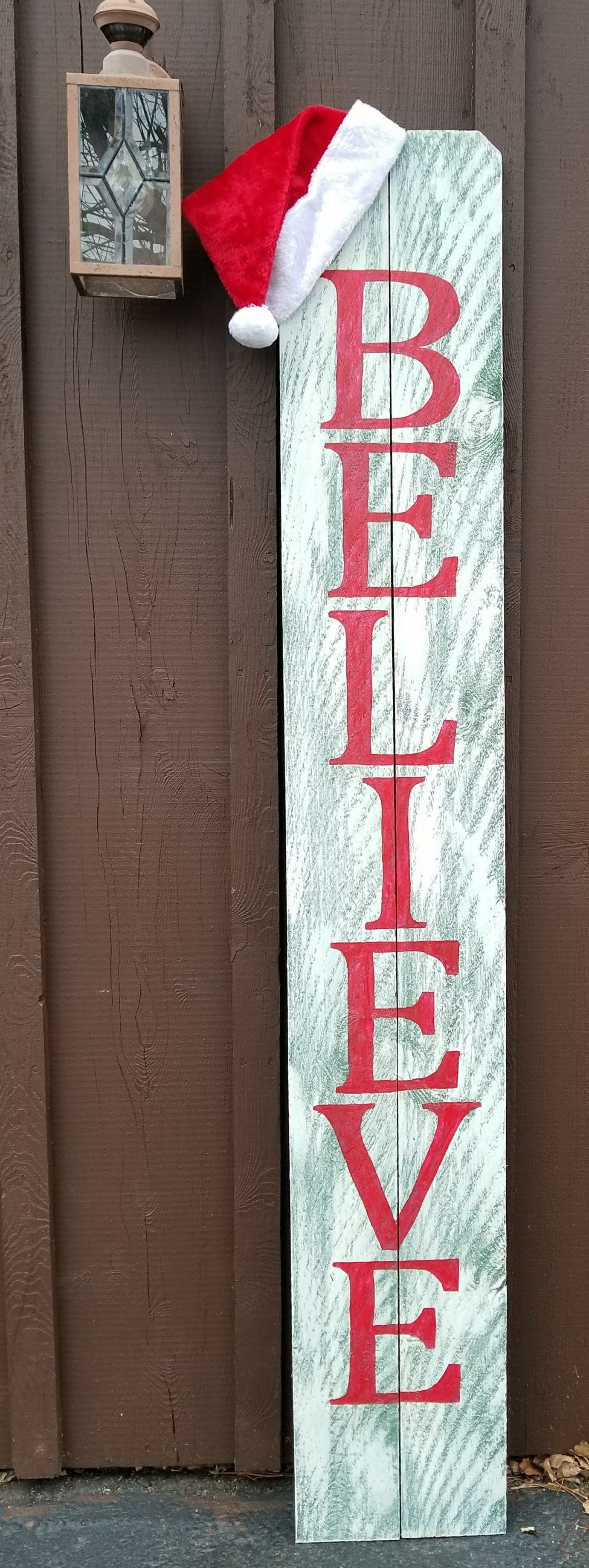 BELIEVE - Rustic Holiday Christmas Indoor/Outdoor Wood Sign (B-1) - 11