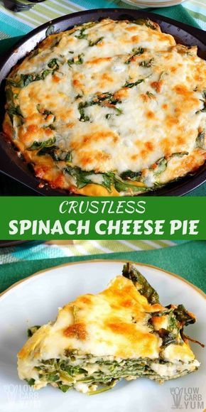 A crustless spinach cheese pie is a simple dish that's perfect for those just starting out on a low carb diet. It can be baked in a pie pan or square dish. | LowCarbYum.com via @lowcarbyum -   24 no carb diet meals
 ideas