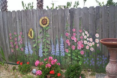 Write Away: My eclectic art projects..really pretty painting project to inspire me to beautify an old fence or the side of my shed!! -   24 rock garden fence
 ideas