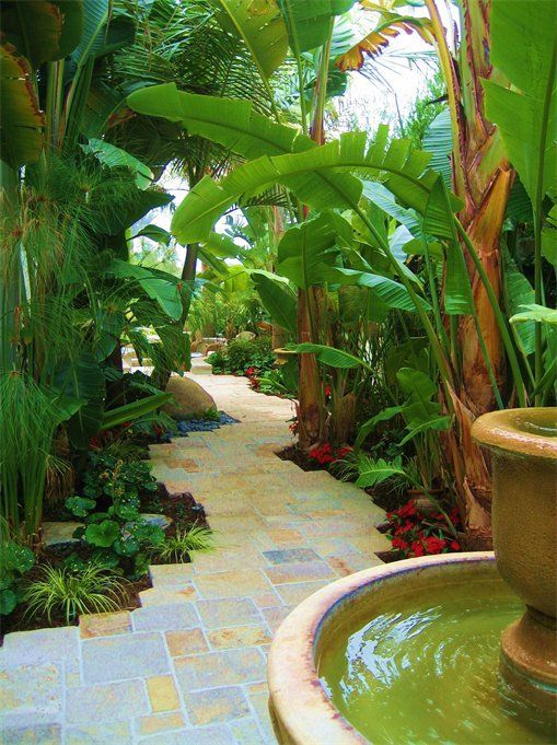 Beautiful tropical garden with a natural stone paver pathway. Love the different, but subtle colors -   24 tropical garden texas
 ideas