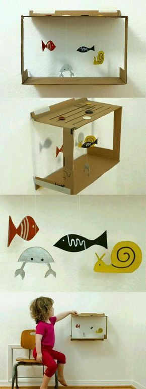 Hanging aquarium craft for kids (made from a cardboard box) -   25 cardboard crafts kids
 ideas