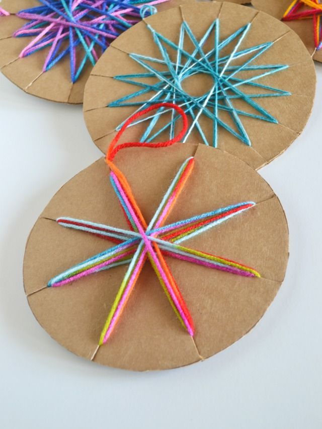 DIY Carboard Yarn Christmas Ornaments For Kids & Adults to Enjoy -   25 cardboard crafts kids
 ideas
