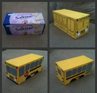 School bus made out of a cracker box to use in the towns that are built in the block center -   25 diy school bus
 ideas