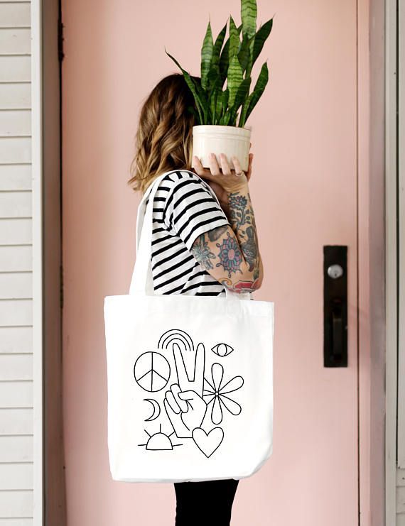 Hippie Vibes Tote Bag - Large Cotton Summer Bag -   25 diy summer bag
 ideas