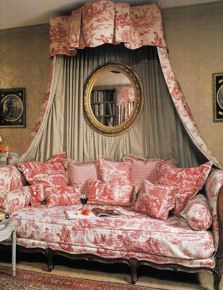 Fabulously French, inviting space in which to sit and read for hours, and perchance to nap. -   25 french decor red
 ideas