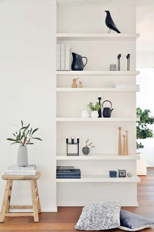 unexpected space saving spots -   25 tall shelf decor
 ideas