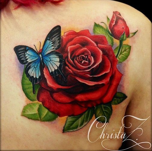 A picture my tattoo artist took after she finished   so tired my sleep. deets tomorrow. :) -   18 rose butterfly tattoo ideas